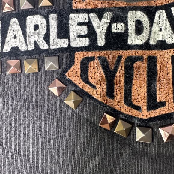 Harley Davidson Hoodie Sweatshirt Womens Large Black Full Zip Studded Logo Biker - Picture 6 of 7